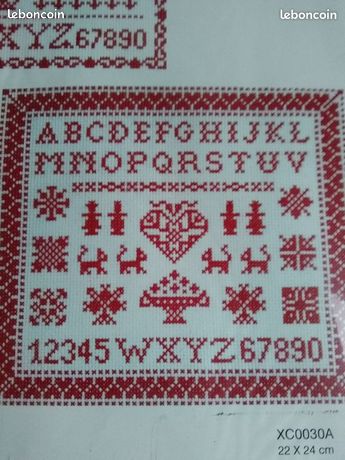 Kit Point De Croix DMC – Abécédaire Rouge Sur Lin – 23x30 Cm – Neuf