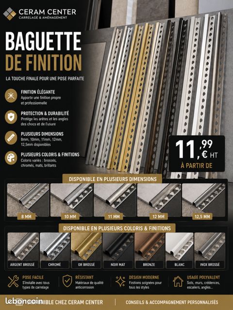 Baguette de carrelage – finition aluminium (image 1)