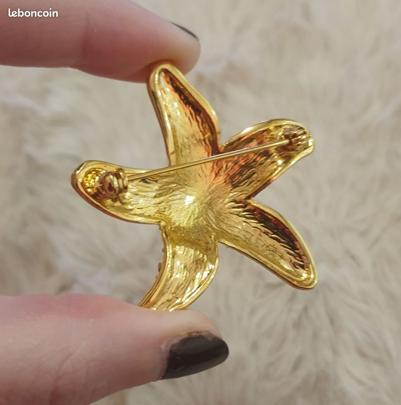 Broche étoile De Mer Plaquée Or - Bijou Vintage Pour Veston, Robe - Cadeau Style Plage Et été