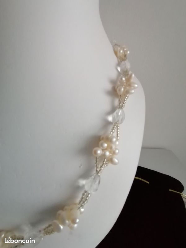 Collier perles fantaisie écru (image 2)