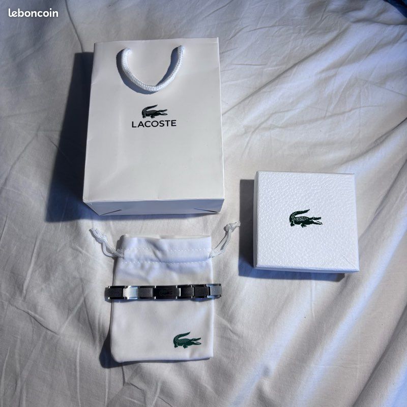 Bracelet Lacoste à maillons homme acier inoxydable argenté logo crocodile vert – coffret + pochon (image 7)