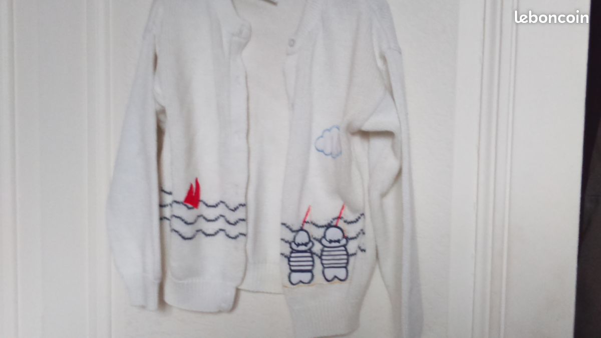 Gilet Fille Jacadi Blanc Brodé Style Marin Taille 6 Ans - Occasion Très Bon état