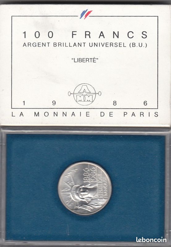 France, monnaie 100 Francs Liberte BU, en argent 1988 (image 1)