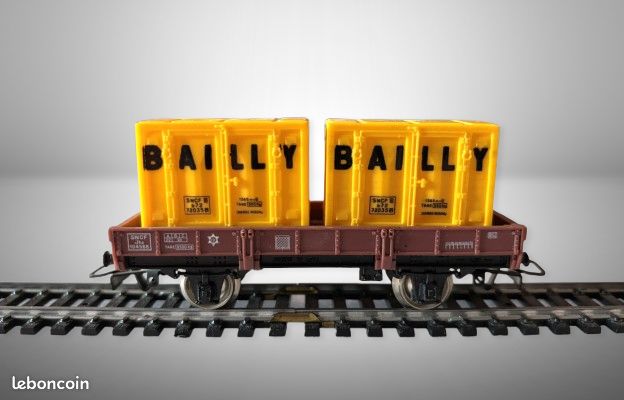 Wagon Plat SNCF HO Avec Conteneur - Jouef, échelle 1:87, Occasion Bon état
