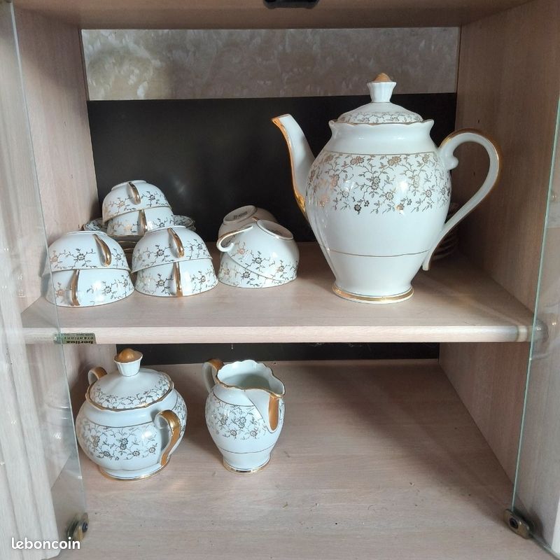 Service à Café Da Vinci Collection Méduse – Porcelaine Or Et Blanc Vintage