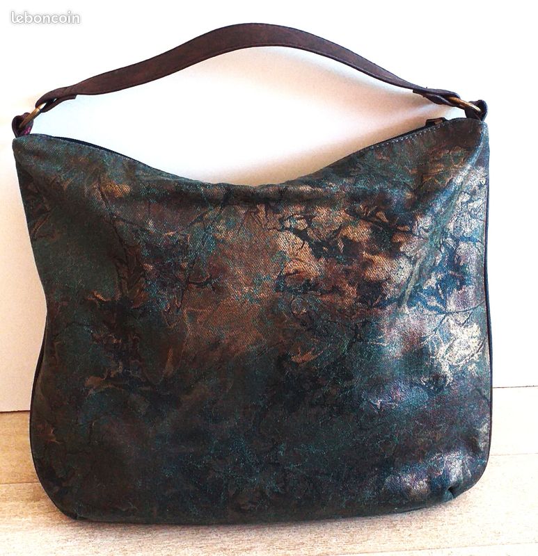 Sac NEUF en Jean bleu motif Doré & Simili Cuir Marron (image 12)