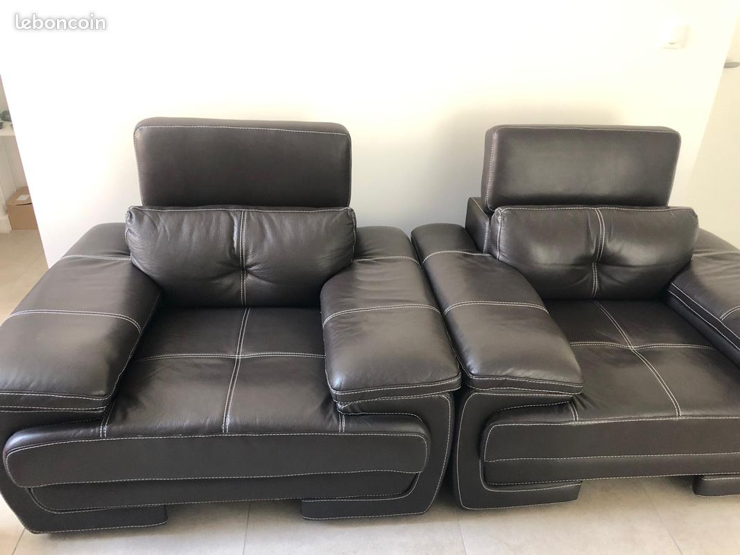 Fauteuils en cuir & canapé tissu super état (image 2)