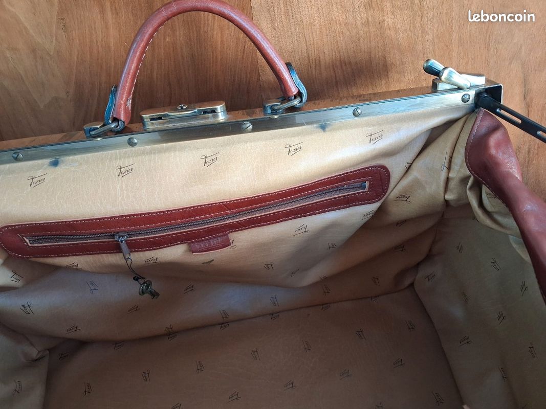Sac Vintage TEXIER - Grand Modèle Toile Et Cuir Authentique - Occasion