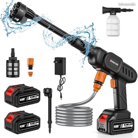 Nettoyeur Haute Pression Sans Fil 120 Bar - Portable, 5m Tuyau, 6 Buses, 2 Batteries
