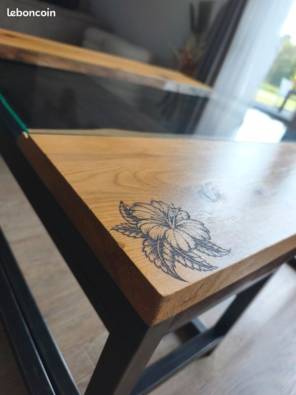 Table basse + banc style industriel bois métal (image 2)