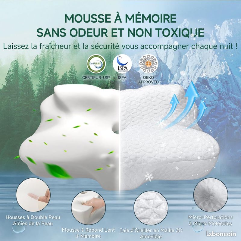 NEUF - Oreiller Cervical Ergonomique 2 en 1 marque TESQ (image 3)