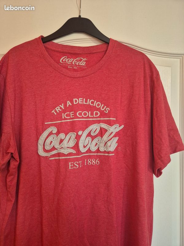 T-shirt Coca-Cola Rouge Vintage - Taille 2XL - Fruit Of The Loom - Occasion