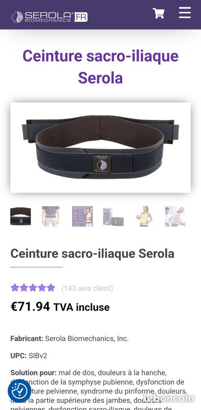 Ceinture Serola lombaires Sport Plein air