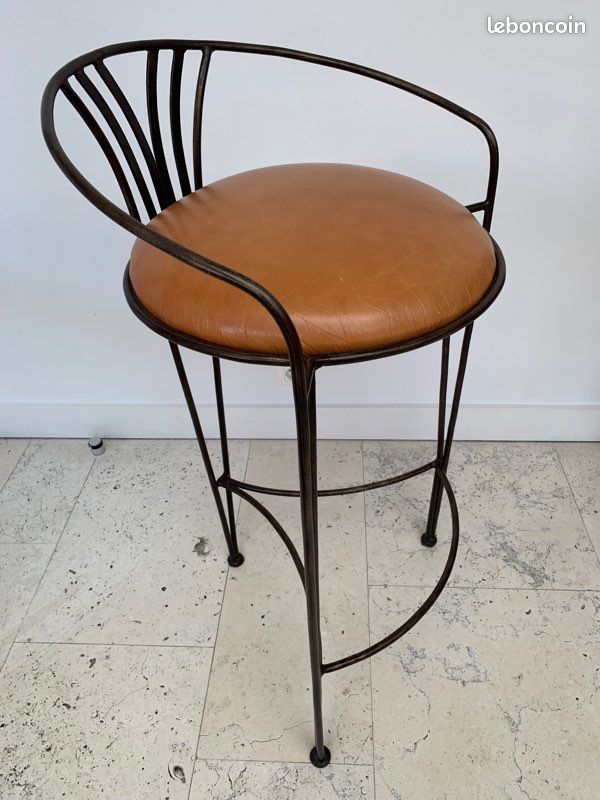 2 Chaises de bar cuir et fer forgé (image 3)