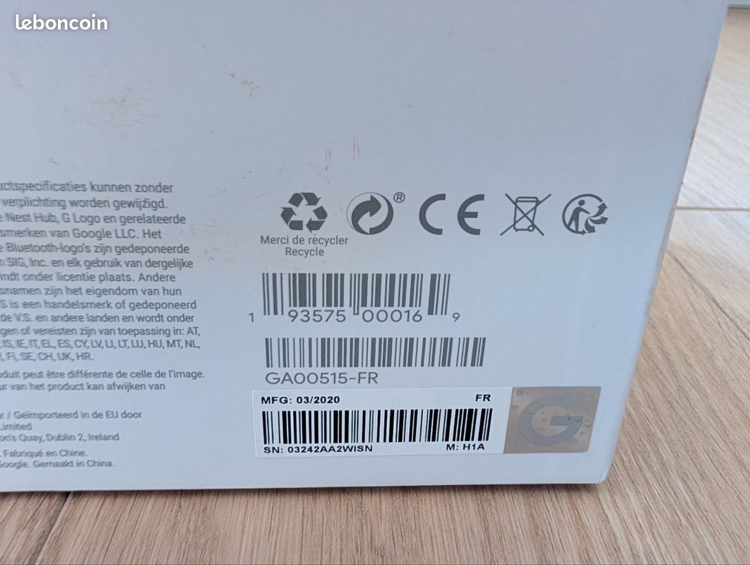 Google Nest Hub 1ère Génération - Charbon De Bois - Avec Adaptateur Secteur Officiel - Occasion