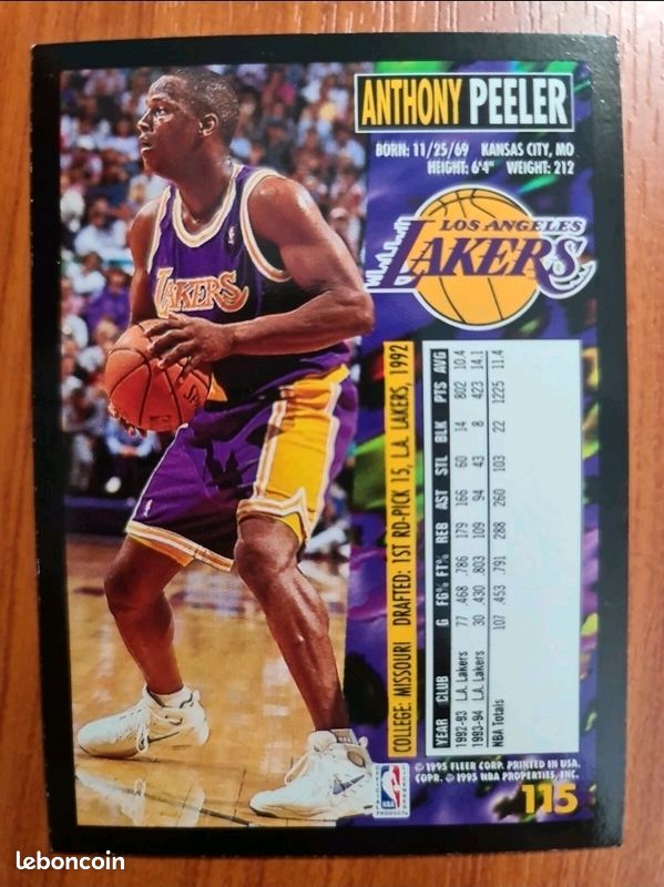 Carte Fleer Collection Basketball 🏀 1994 1995 Lakers #115 Anthony Peeler (image 2)