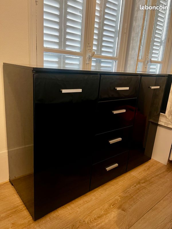 Commode de rangement en bois noir brillant – 120 cm (image 1)