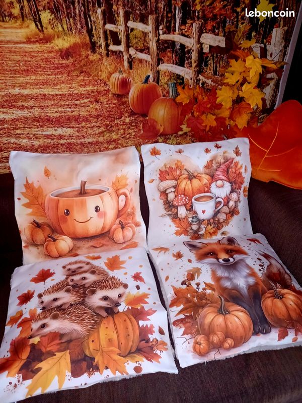 Lot De 2 Housses De Coussin Automnales, Motif Chat Endormi Et