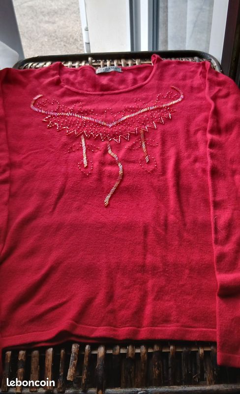Pull Femme Avec Strass ZAB - Rouge - Taille S Ou M Au Choix - Neuf Avec étiquettes