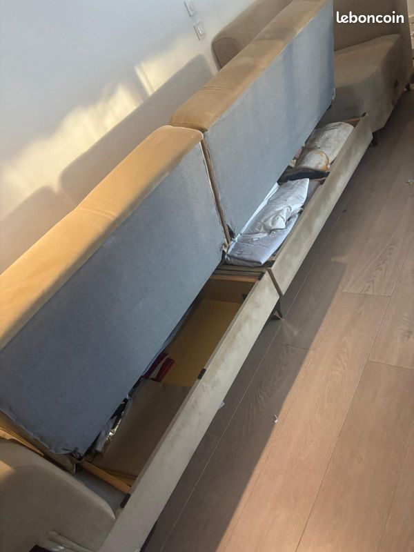 Canapé d’angle velour beige convertible (image 4)