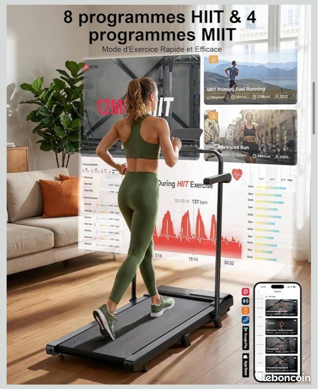Tapis De Marche Électrique 2,5 HP Avec Écran LCD – Vitesse 1-8 Km/h, Charge 113 Kg, APP & Télécommande, Pour Domicile Ou Bureau