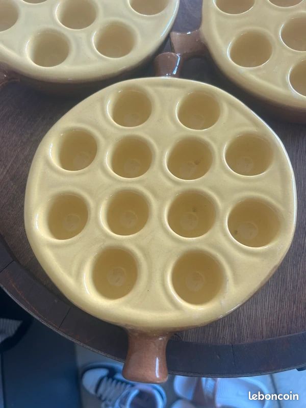Lot de 3 plats à escargots vintage en grès (image 2)