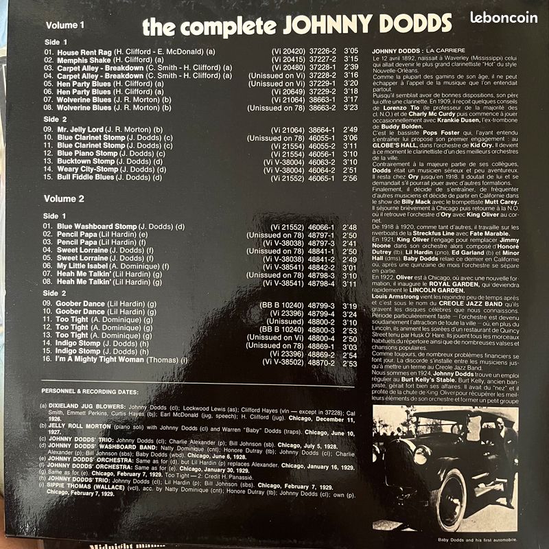 Disque 33t vinyle double album "The Complete Johnny Dodds" (image 2)