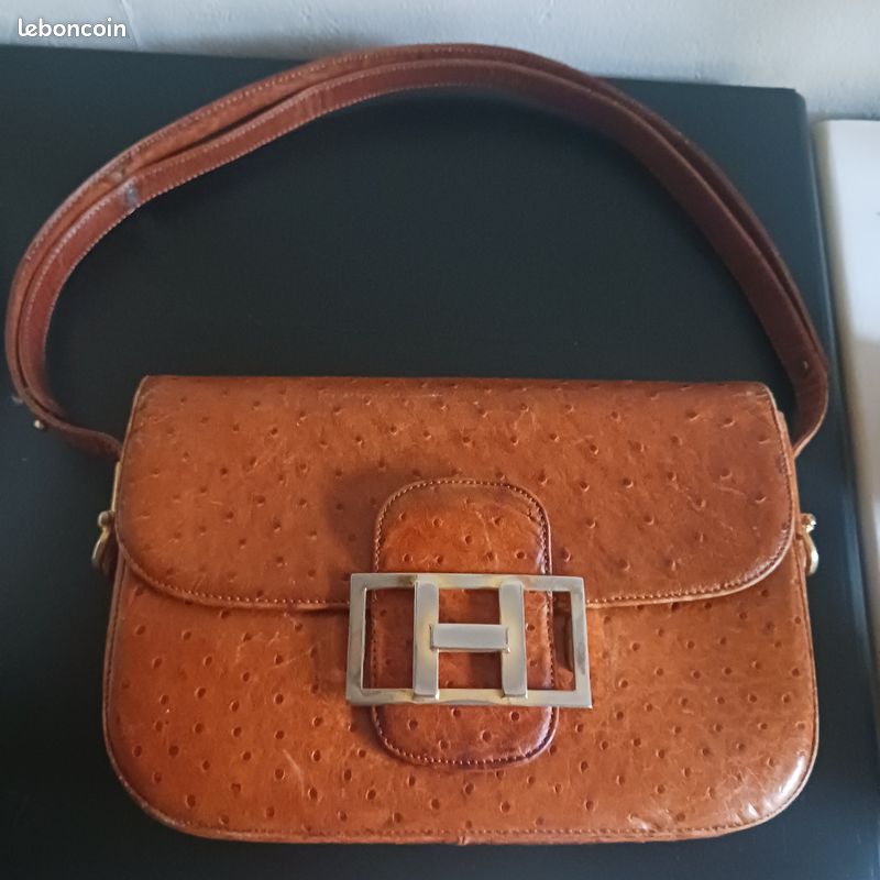 Sac à Main Liz Claiborne Camel Imitation Autruche – Pochette Chaîne – Excellent état