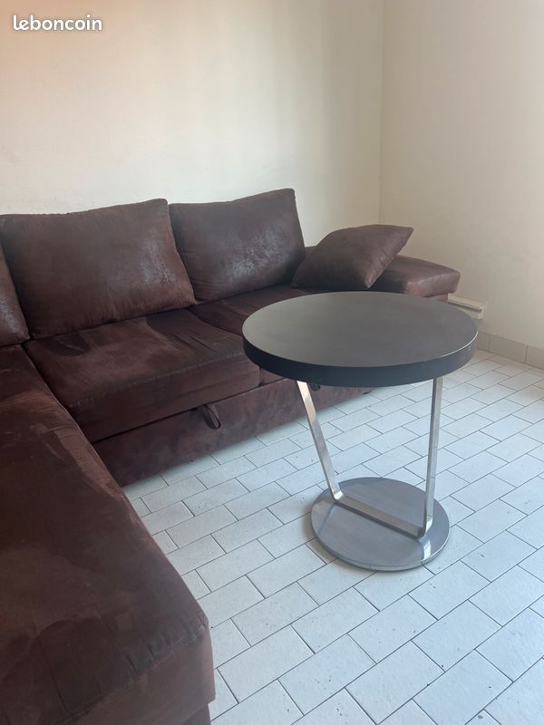 Canapé d’angle en cuir marron avec tiroir lit (image 1)