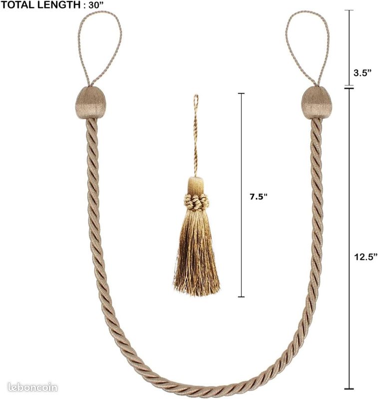 BEL AVENIR Lot de 2 embrasses de rideaux de luxe faites à la main en cristal pour la maison et le bureau - Décoration à faire soi-même (beige, B