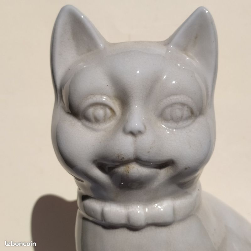 Statue de chat en céramique blanche craquelé (image 7)