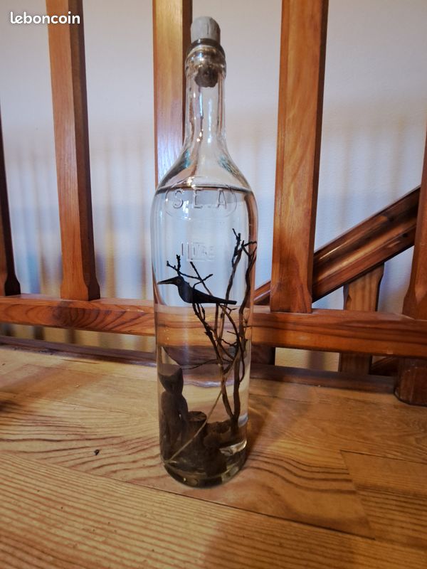 Bouteille verre avec sujet bois à l'interieur - Décoration