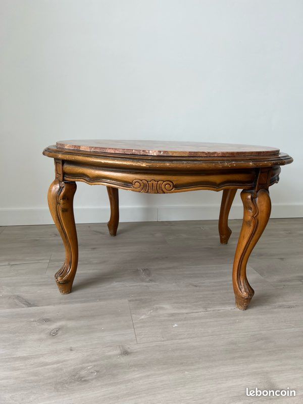 Table vintage en marbre et bois de merisiers (image 1)