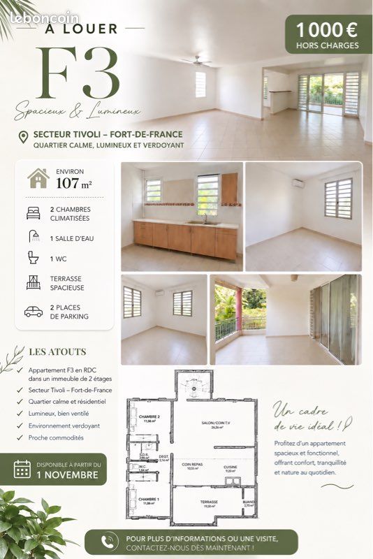 Appartement 5 pièces 117 m² · à Fort-de-France · 117 m² · 1 000 €/mois