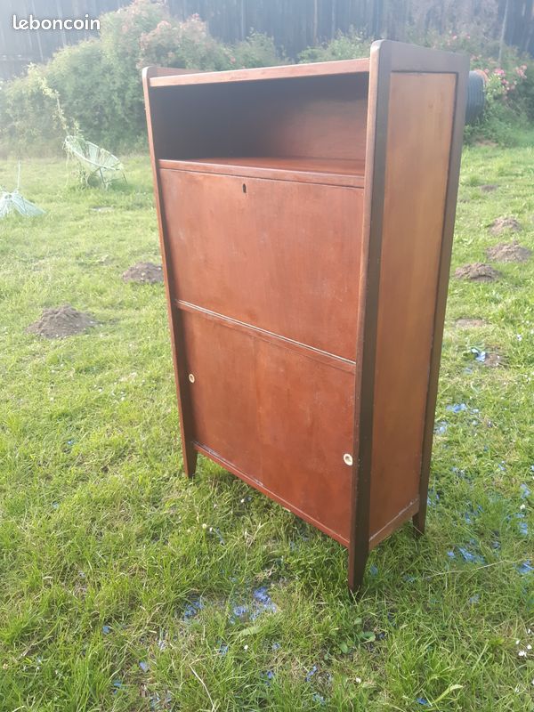 Secrétaire bois design moderniste style scandinave vintage années 50 60 (image 1)