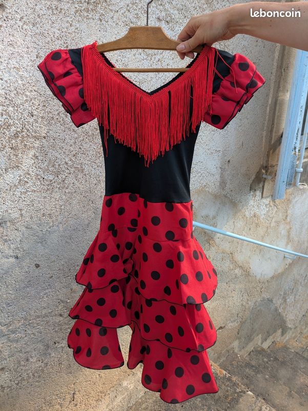 Déguisement espagnol, Taille adulte, rouge pois noir robes feria