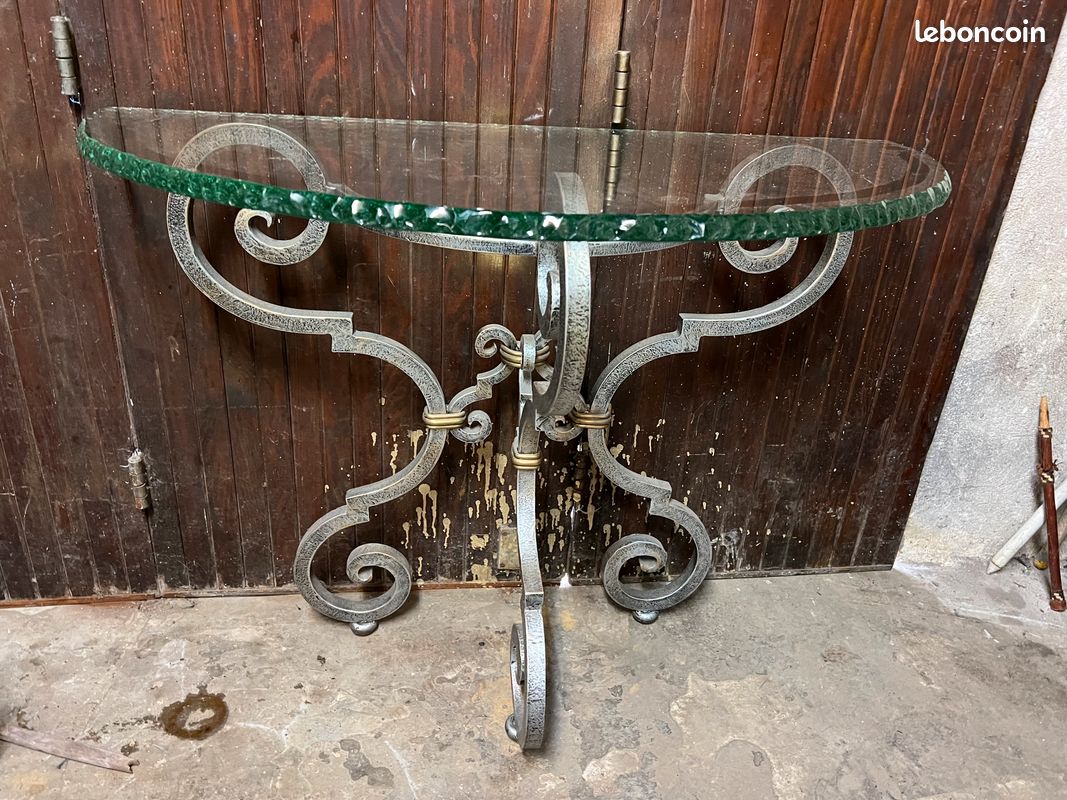 Console demi lune fer forgé d'art superbe (image 1)