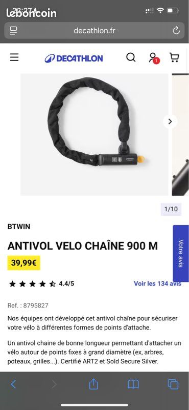 Antivol vélo décathlon btwin Équipements vélos