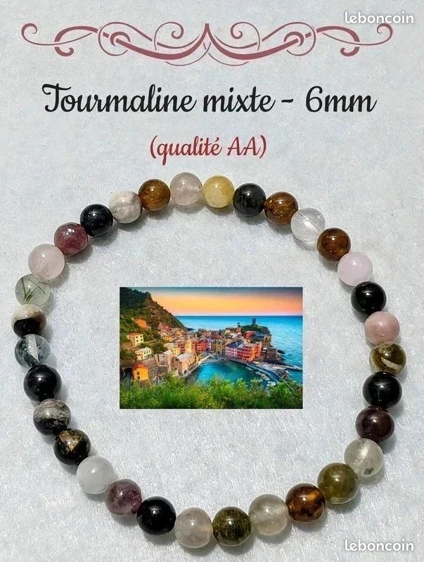 Bracelet Pierre Naturelle Tourmaline Elbaite Multicolore 6mm AA - Neuf