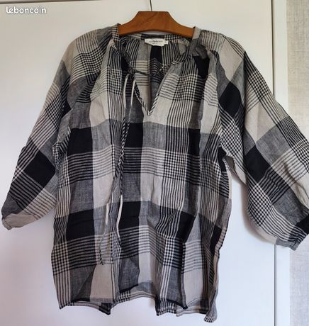 Tunique Longue En Lin Bleu Clair Monoprix Taille 4 (48) - Occasion Très Bon état - Style Vintage