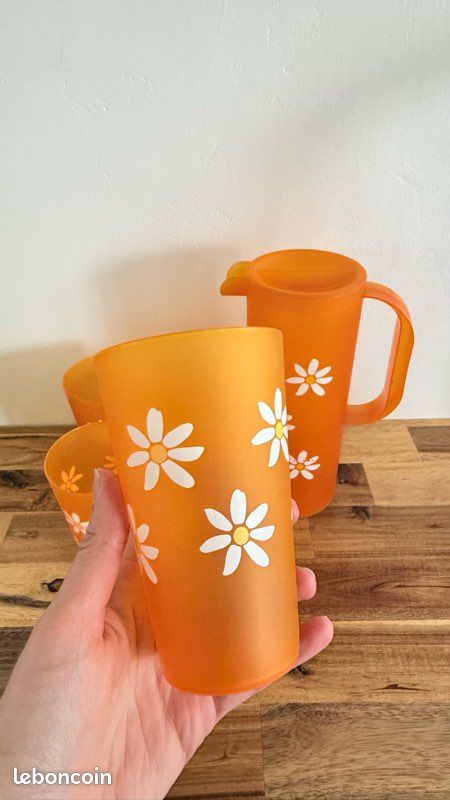 Service à Orangeade Vintage – Pichet En Plastique Orange – Années 70-80