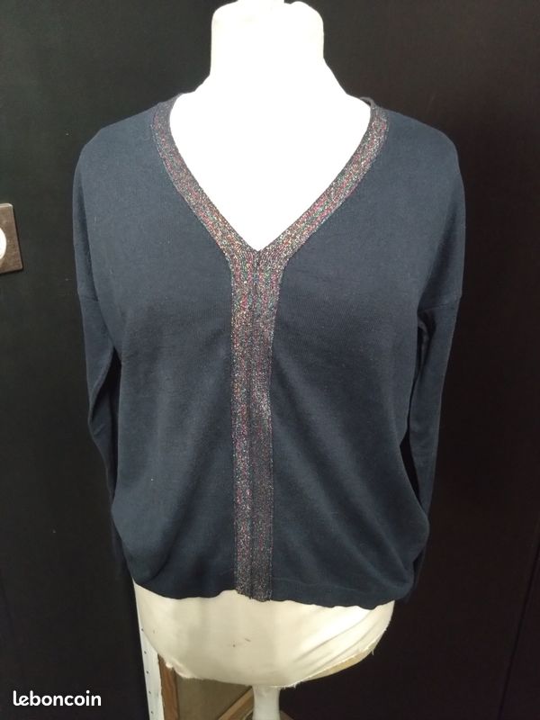 Pull Kookai Bleu Marine Col V - Taille 36 (équivalent 1), Occasion Très Bon état