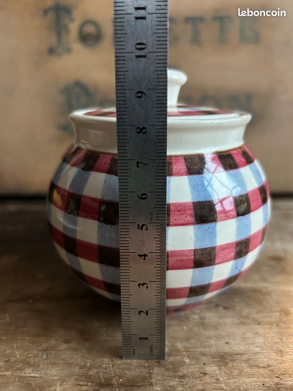 Pot couvert sucrier et presentoir Villeroy Boch Mettlach Sarre vichy peint main 8202 (image 17)