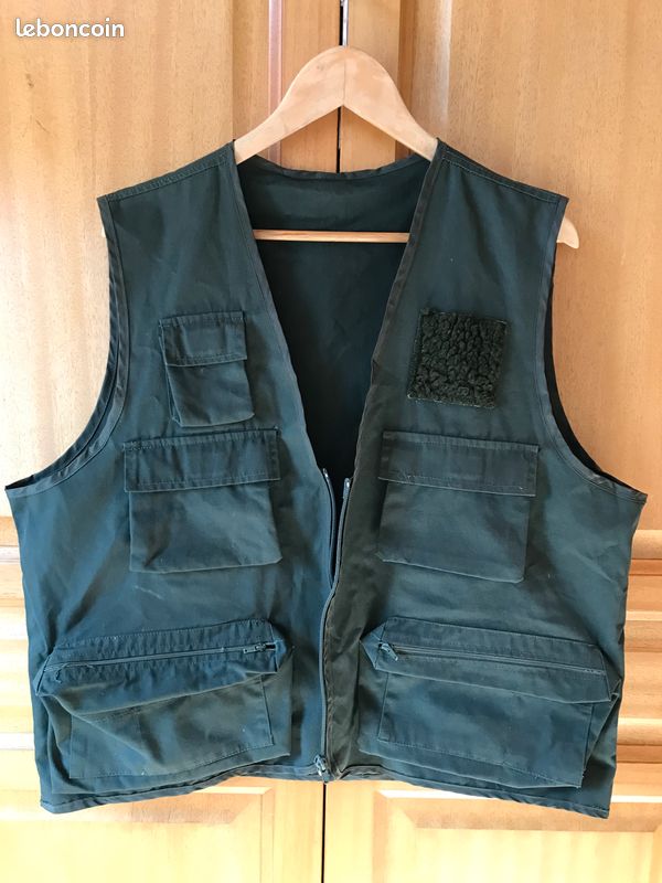 Gilet De Pêche Utilitaire Vintage Homme Taille L – Bleu, Zip, Coton, Peace