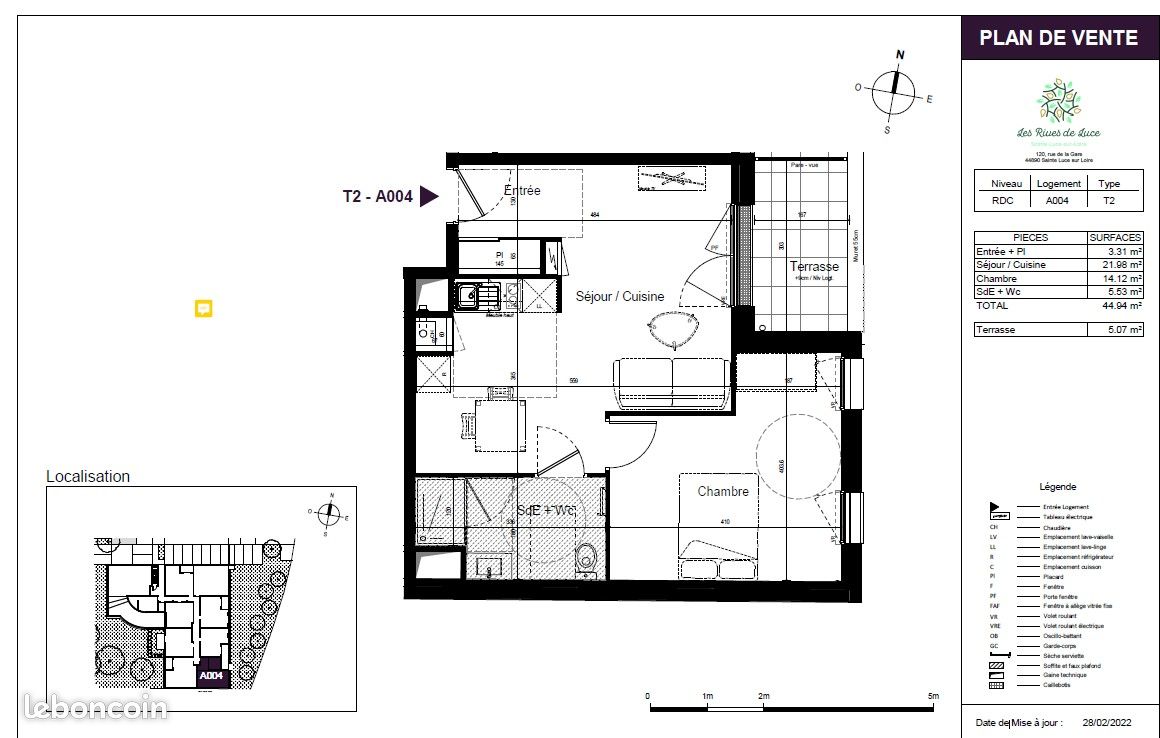 Appartement 2 pièces 45 m² · à Sainte-Luce-sur-Loire · 45 m² · 604 €/mois