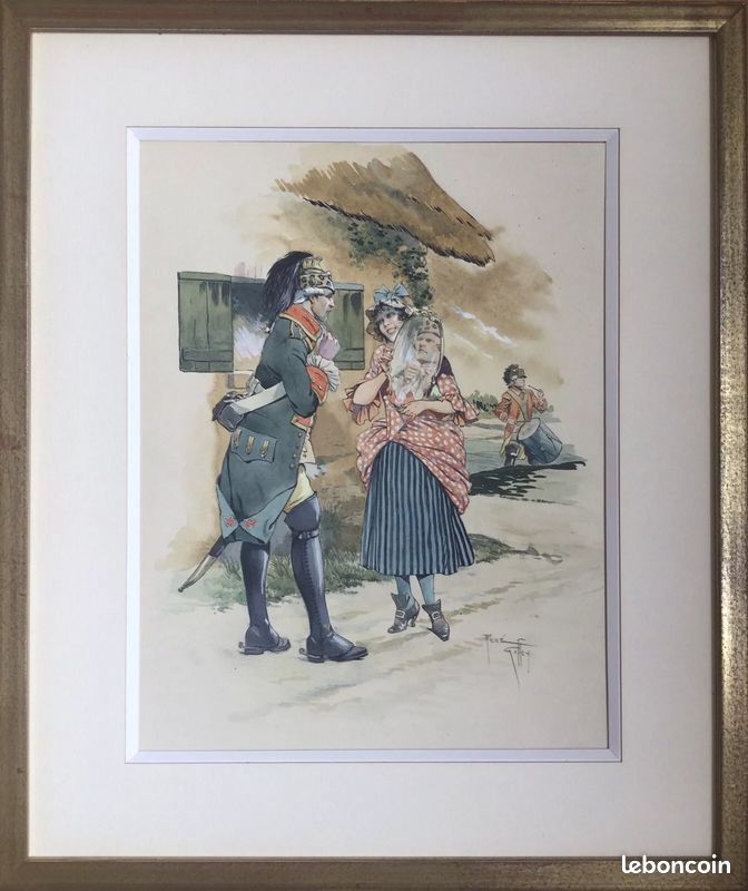 René GIFFEY 1884-1965.Scène de genre.Gouache et aquarelle c.1920.SBD.31x23.Cadre (image 1)