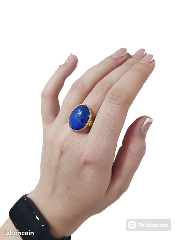Bague En Or 750 (18 Carats) Avec Lapis-lazuli Rond Cabochon - Occasion - Poinçon Tête D'aigle