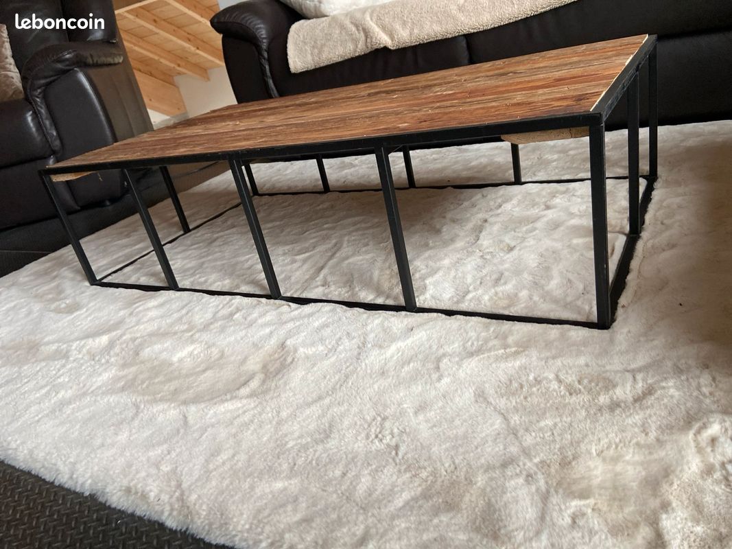 Table basse acier et vieille planche (image 5)
