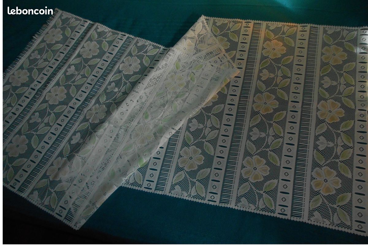 🦋🌴 INDISPONIBLE -Vintage parfait état/Rideaux Brise-bise modulables-Blanc dentelle Motif floral-60x160cm (image 6)
