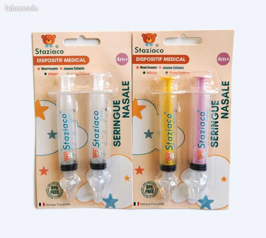 Seringue nasale mouche bébé rose jaune et blanche (image 1)
